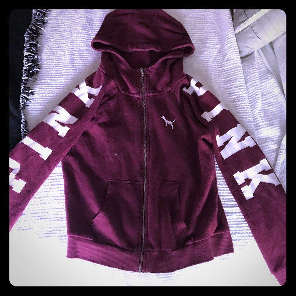 Pink zip up jacket with hood